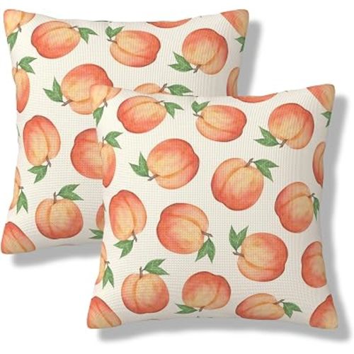 Watercolor Peach Throw Pillow Covers Hand Drawn Peaches Pillow Cover 18x18 Inch Set of 2 Fruit Pattern Square Pillowcase Decorative Cushion Cases for Couch Sofa