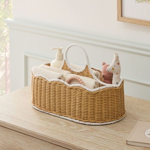 Scallop Rattan Diaper Caddy