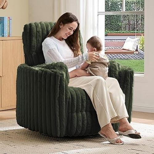 Jocisland Power Rocking Nursery Chair, Oversized Recliner Swivel Glider Chairs for Adults with 2 Pillows, USB & Type-C, Cozy Reclining Armchair for Living Room, Bedroom, Nursing, Green Corduroy