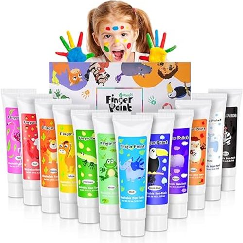 Washable Finger Paint for Toddlers 1-3, Safe Non-Toxic, 12 Vibrant Colors (1.22fl oz), Baby Safe Paint for Hand, DIY Mess Free Art Supplies, Preschool Learning Easter Gift for Kid Ages 1+
