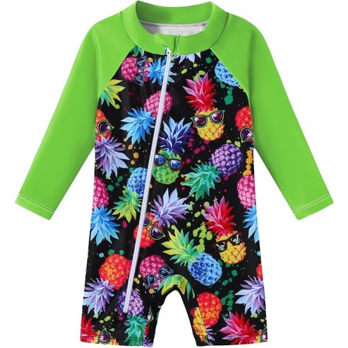 Baby Boy Swimsuit One Piece Long Sleeve Zipper Bathing Suit UPF 50+ Sun Protection Rashguard Swimwear 0-24 Months