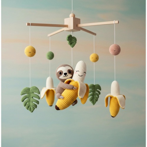 Sloth Nursery Mobile – Baby Crib Mobile, Gender Neutral Baby Mobile, Soft Plush Hanging Mobile, Baby Shower Gift, Green Leaves Safari Mobile