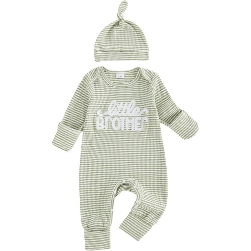 allshope Newborn Baby Boy Fall Outfit Romper Little Brother Lil Bro Long Sleeve Jumpsuit Bodysuit Cute Infant Waffle Clothes