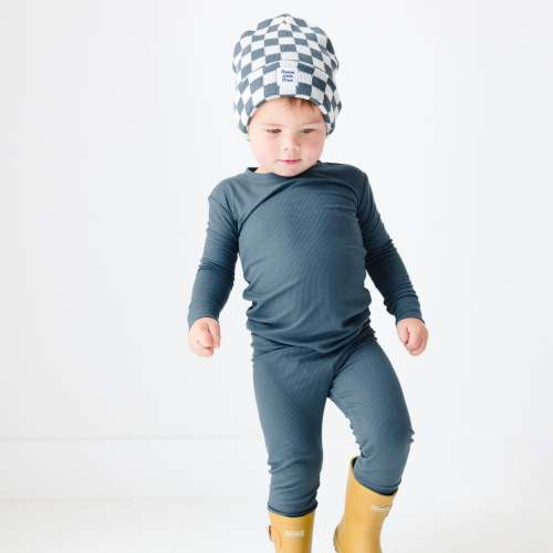 Dark Steel Blue Small Ribbed Two-Piece Set