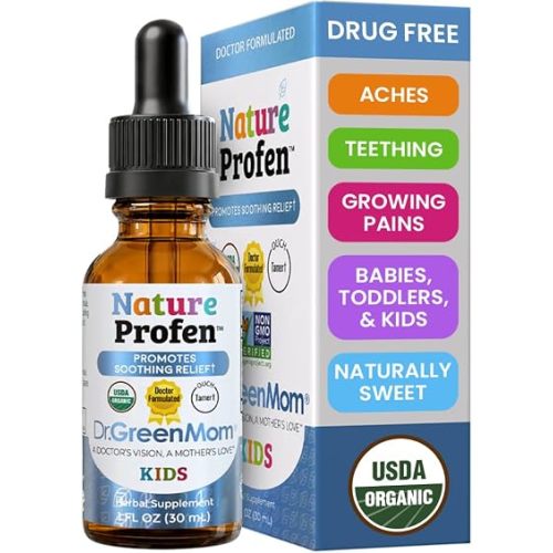 Dr. Green Mom Nature Profen Natural Relief for Infants & Kids | USDA Organic Herbal Drops for Teething, Growth Spurts, and Occasional Discomfort | Natural Child & Baby Comfort Aid