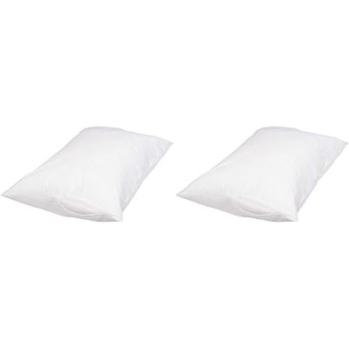 Amazon Basics Queen Pillow Protector with Zipper, 100% Cotton Hypoallergenic, Machine Washable, White, 31 x 21 Inches, Pillows Not Included (Pack of 2)