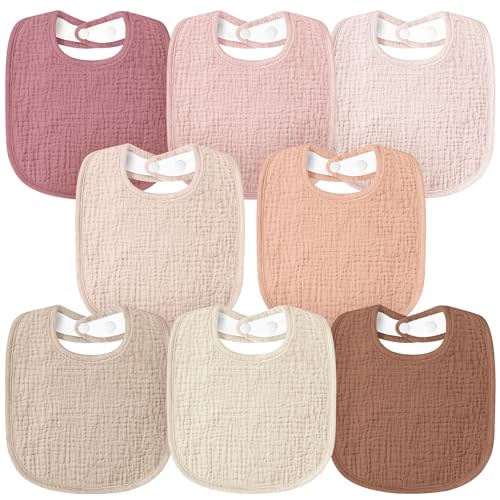 Susurration Muslin Baby Bibs 8 Pack Bandana Drool Bibs, Soft Square Adjustable Baby Drooling Bibs for Unisex Girls & Boys