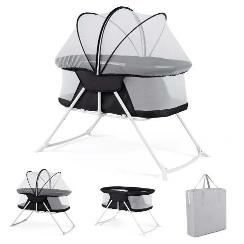Costway 2 in 1 Baby Bassinet with Rocking Motion with Breathable Mesh Black