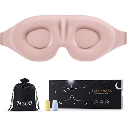 MZOO Luxury Sleep Eye Mask for Side Sleeper Men Women, Zero Eye Pressure 3D Sleeping Mask, Light Blocking Patented Design Night Blindfold, Soft Eye Shade Cover for Travel, Pink