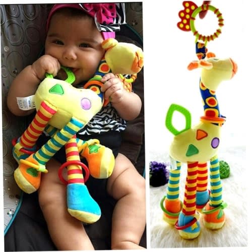 Wish | Infant Baby Development Soft Giraffe Animal Handbells Rattles Handle Toys vo7