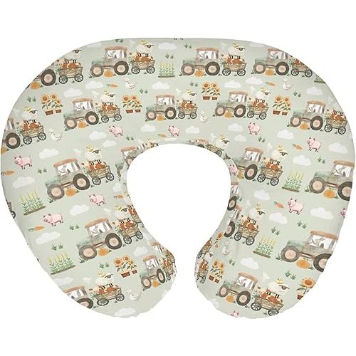 Spring Farm Life Baby Nursing Pillow Covers for Boy Girl Tractor Pig Lamb Cow Duck Sunflowers Nursery Pillow Slipcover for Breastfeeding Pillows Farm Animal Soft Stretchy Cover for Newborn Infant