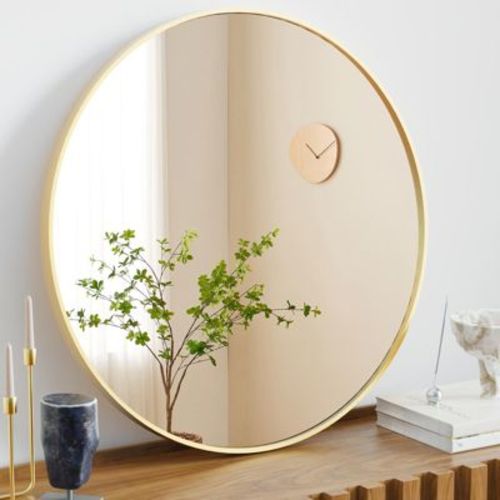 Round Mirror for Wall Decor 24" Wall Mounted Circle Vanity Mirrors with Gold Metal Frame Modern Decoration for Bathroom Living Room Entryway Bedroom