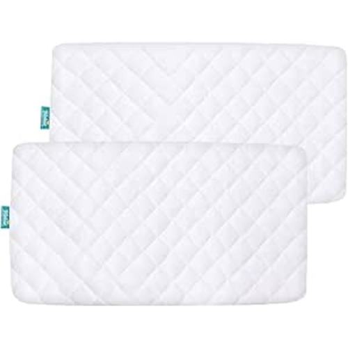Waterproof Bamboo Bassinet Mattress Cover Compatible with Chicco LullaGo Portable Bassinet, Ultra Soft Surface, 2 Pack, Breathable and Easy Care