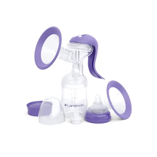 Lansinoh Manual Breast Pump, Breast Feeding Hand Pump with Comfortable Flange, Includes 5oz Baby Bottle with Slow Flow Nipple, Breastfeeding Essentials