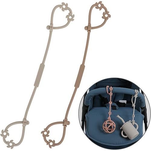 Toy Safety Straps, Silicone Pacifier Clips Sippy Cup Strap Stretchable Adjustable for Strollers, High Chair, Cribs, Hanging Baskets, BPA Free, 2 Pack (Sand+Light Grey)