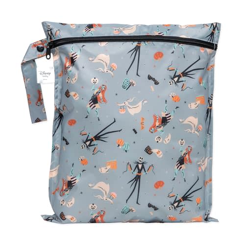 Bumkins Disney Waterproof Wet Bag for Baby, Travel, Swim Suit, Cloth Diapers, Pump Parts, Pool, Beach, Gym Clothes, Toiletry, Hook to Stroller, Daycare, Zip Reusable Wetdry, Nightmare Before Christmas