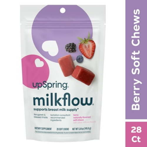 UpSpring MilkFlow Soft Chews, Support for Breast Milk Supply, Berry Flavor, 28 Count