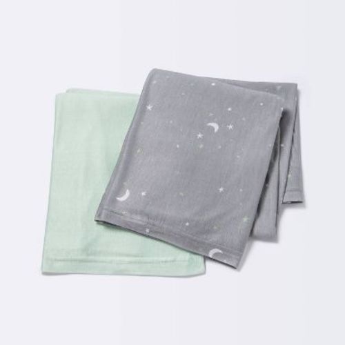 Jersey Swaddle Blanket 2pk - Cloud Island™ Gray Stars: Viscose, 47" x 47", Fairy Theme
