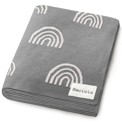 Bleu La La Gender Neutral Receiving Blanket 100% Cotton Buttery Soft Cozy Receiving Swaddle Crib Stroller Blanket for Shower Gift Registry for Newborns, Infants, Toddlers (Rainbow - Grey)