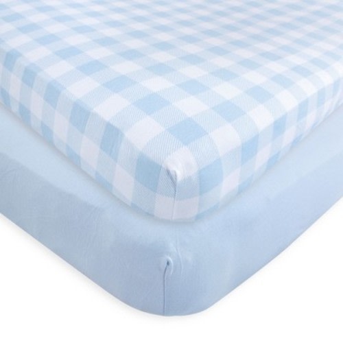 Touched by Nature Baby Boy Organic Cotton Crib Sheet, Plaid Solid Light Blue, One Size