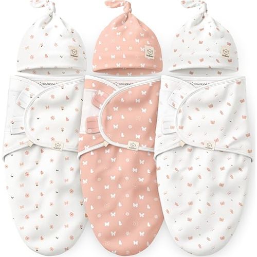 KeaBabies 3-Pack Organic Swaddles for Newborns Girls, Boys with Hats -Soft Cotton Baby Sleep Sacks 0-3 Months,Breathable Baby Hats and Swaddles 0-3 Months,Newborn Essentials Must Haves(Butterflies)