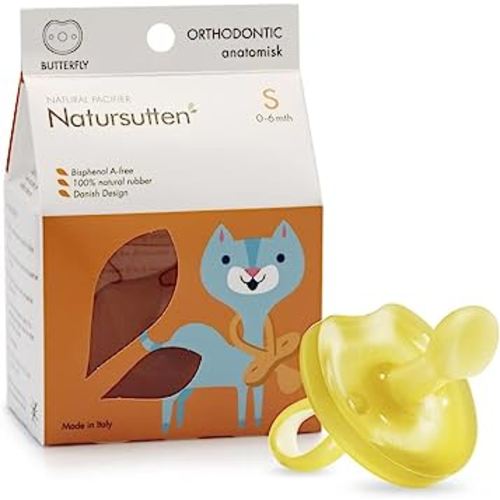 Natursutten Pacifiers 0-6 Months - 1-Pack Butterfly Shield Orthodontic Nipple Natural Rubber Safe & Soft BPA-Free Pacifiers for Breastfeeding Babies - Newborn Pacifiers Made in Italy