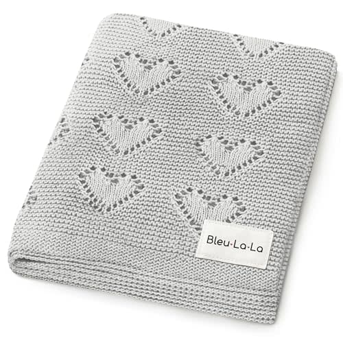 Heirloom Knit Heart Receiving Unisex Blanket for Boys and Girls - 100% Luxury Cotton Baby Blanket - Soft Warm Swaddle Receiving Blanket for Newborns Infants & Toddlers (Dove Grey)