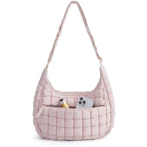 BAGSMART Crossbody Hobo Bag for Women, Quilted Puffy Purses for Women Soft Fluffy Cute Shoulder Handbag for Daily Use