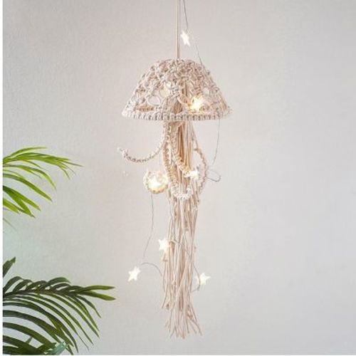 Aoibox Macrame Jellyfish Dream Catcher with LED Star Lights, Bohemian Woven Wall Art Decor for Room Door Decoration (White)