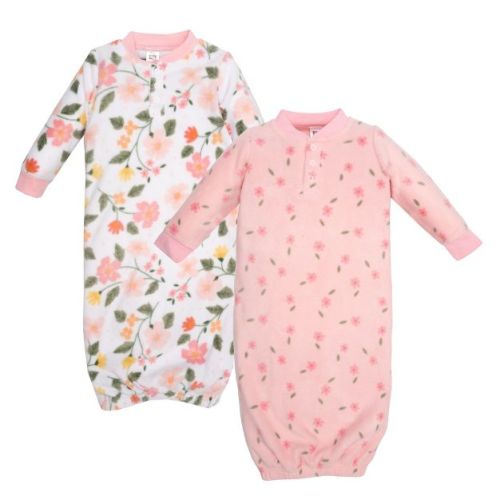 Hudson Baby Infant Girls Fleece Gowns, Family Floral, 0-6 Months