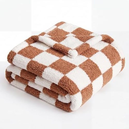 SmoothNovelty Brown Checkered Blanket Fuzzythrow Blanket Cute Cozy Lightweight Throw for Bed Sofa Couch Chair Soft Home Decorations for Nursery Crib, Girls, 30 x 40 Inch