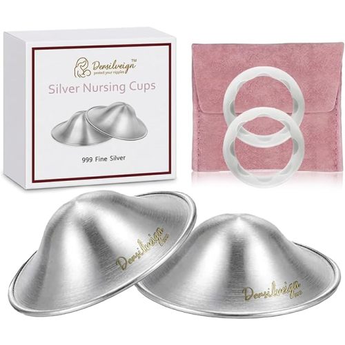 999 Original Silver Nursing Cups, Silver Nipple Cover with Silicone Protect Rings for Breastfeeding Essential, Silver Nipple Shield for Nursing Newborn, Metal Nipple Shields, Regular Size