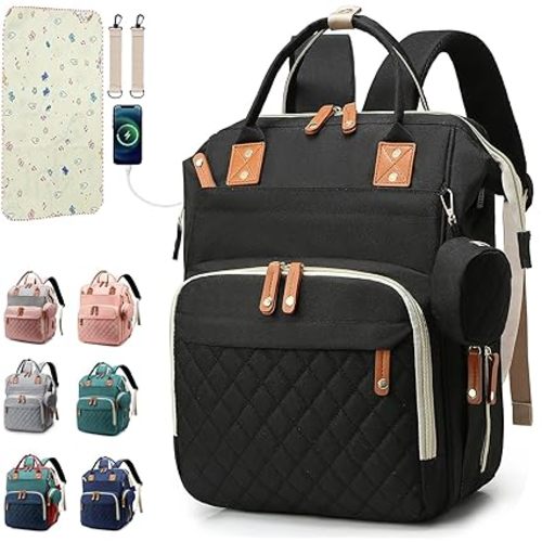 Diaper Bag Backpack Baby Bag, Baby Girl Boy Diaper Bag for Dad Mom with Pad, 16 Pockets, Pacifier Case, Large Diaper Bags Unisex for Travel (Black)