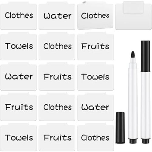 18 Pcs White Basket Labels Clip on Removable Hanging Label Holder with Chalk Markers for Storage Bin Basket Box Kitchen Pantry
