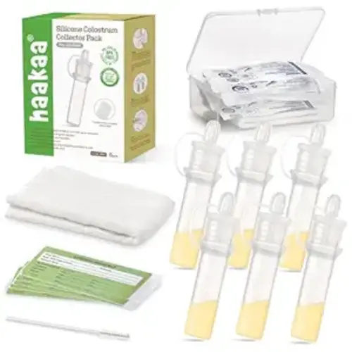 haakaa Colostrum Collector Kit Breast Milk Collector with Cotton Cloth Wipe and Storage Case, Ready-to-Use, Reusable, 4ml/6pcs