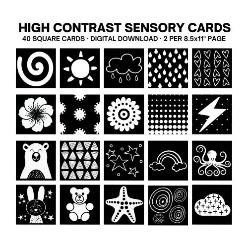 High Contrast Baby Cards,Black and White Baby Flash Cards Digital Download, Montessori Cards for Newborn, Printable Baby Shower Gift
