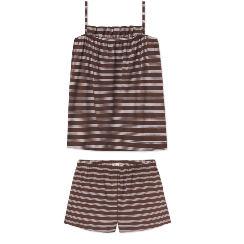 LAKE | Women | Pima Cotton Pajamas | Cocoa Triple Stripe Ruffle Shorts Set
