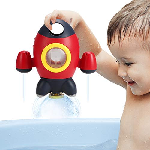 Elovien Bath Toys, Space Rocket Bath Toys for Toddlers 1-3, Spray Water Baby Bathroom Toys with Rotating Fountain, Shower Bathtub Toys for Toddlers Aged 18 Months 2 3 4 5 Years Old Kids Boys Girls