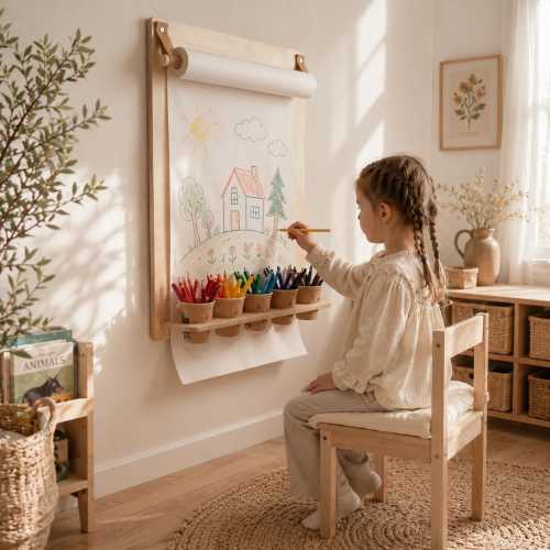 Drawing board for children with pencil holder, Kids wall easel