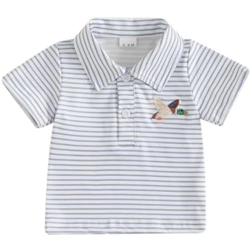 Toddler Baby Boys Girls Embroidery Polo Shirt Striped Print Short Sleeve Lapel Button Down Shirts Summer Clothes