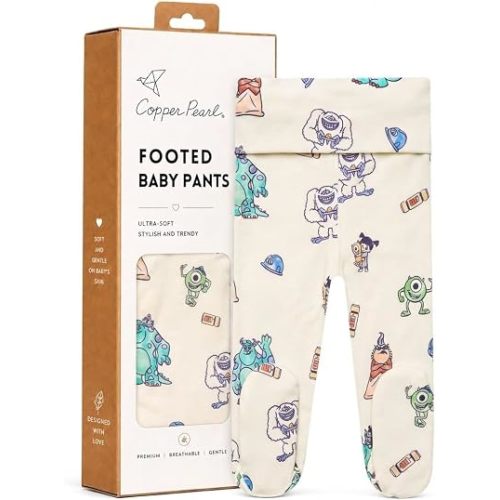 Copper Pearl Footed Baby Pants with Feet – Newborn Infant Footie Leggings for Boys & Girls, Premium Baby Bottoms, Unisex Footed Pajama Pants, Monsters Inc Friends, 0-3 Months
