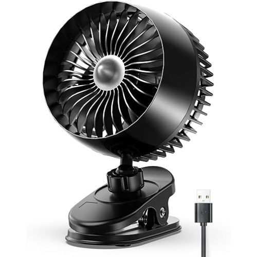 Koonie USB Clip on Fan, Strong Wind Ultra Quiet Small Desk Fan with Strong Clamp, More Than 360° Adjustable, 3 Speeds USB-C Corded Powered, Mini Personal Fan for Home Office Desktop Black