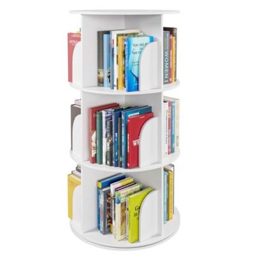 Rotating Bookshelf, Vertical 360° Spinning Shelf Organizer, Space-Saving Round Tower, White-SpaceAid