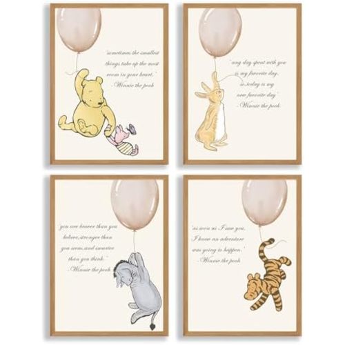 ZsaTuiy 4PCS Nursary Baby Syuff -Winnie Nursery Decor Posters - Pooh Wall Decor, Winnie Baby Shower Decor,Room Decor, Classic the Pooh Decorations