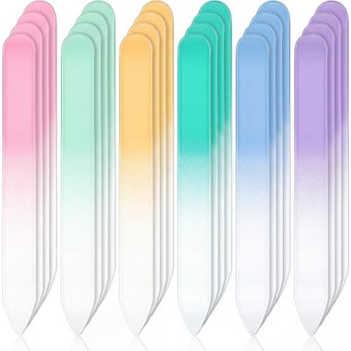 Honoson 24 Pcs Glass Nail Files Czech Crystal Glass Fingernail Files Professional Manicure Tool for Natural Nails, Gradient Buffer Nail Care for Salon Gift, 3.6'' x 0.4'' x 0.12'' (Macaron Colors)