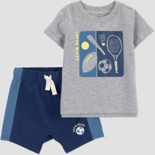 Carter's Just One You® Baby Boys' 2pc Athletic Sports T-Shirt and Shorts Set - Blue/Gray 9M
