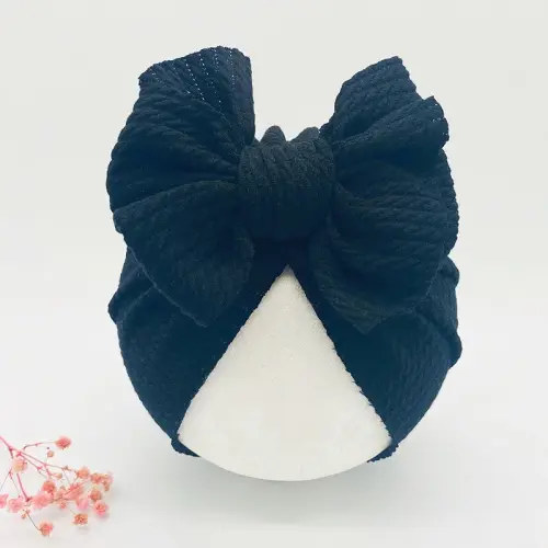 Solid Color Baby Girls Knotted Beanie Hat with Bow Hair Accessories