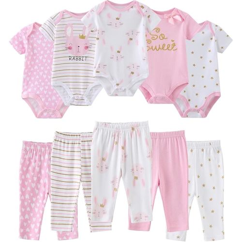 Baby Bodysuit and Pant Set 10-pcs Cotton Soft Newborn Boy Girl Clothes Outfits
