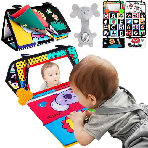 Baby Toys 6-12 Months, Tummy Play Time Mirror with Teethers Rattle, Infant Newborn Toys 0-3 Months