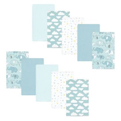 Luvable Friends Hudson Baby Flannel Burp Cloths 10pk, Blue Elephant Journey